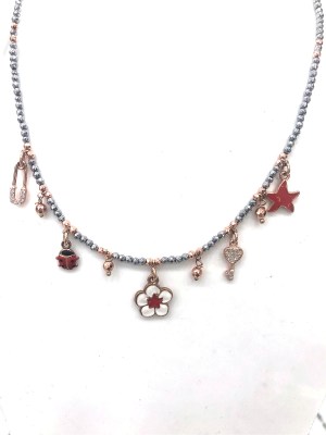 collana in argento con pietre naturali e ciodoli con zirconi e smaltati